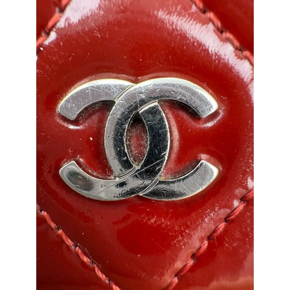 CHANEL Burgundy Patent Leather Wallet on Chain WOC SHW